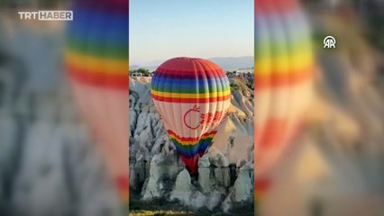 Kapadokya'da ters rüzgarla karşılaşan balon kayalıklara iniş yaptı