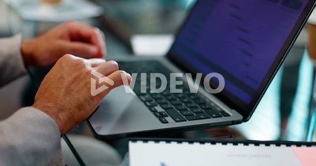 Closeup hands typing, laptop