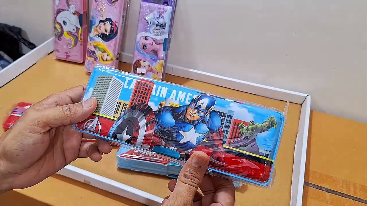 Unboxing and Review of UPSC IAS street light Multipurpose Magnetic Pencil Box Dual Sharpener for Girls and Boys for School, Big Size Cartoon Printed Pencil Case for Kids
