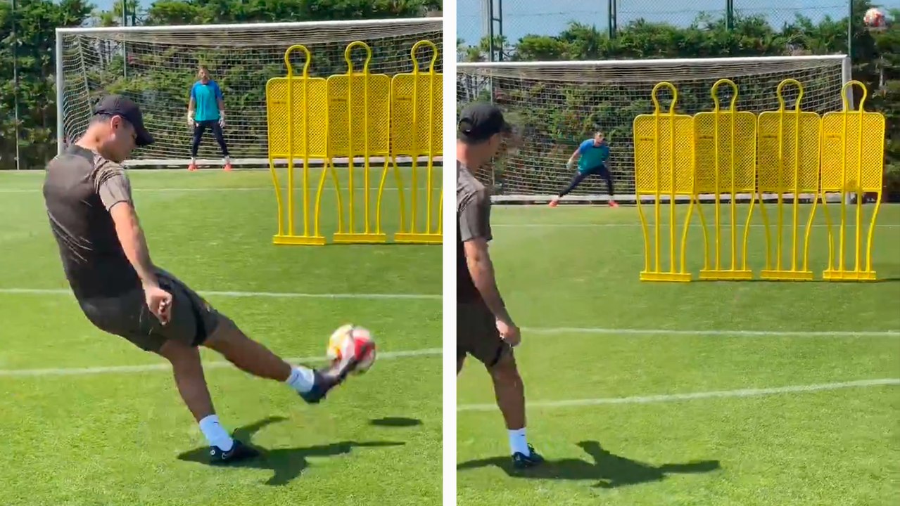 Rafa Márquez da cátedra de tiros libres durante entrenamiento del Barcelona B