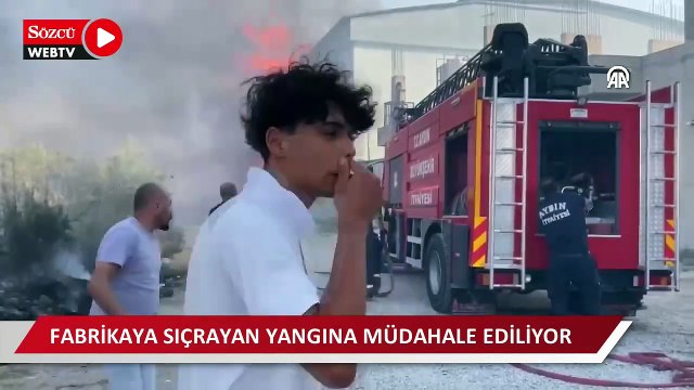 Otluk alanda başlayan ve bir fabrikaya sıçrayan yangına müdahale ediliyor