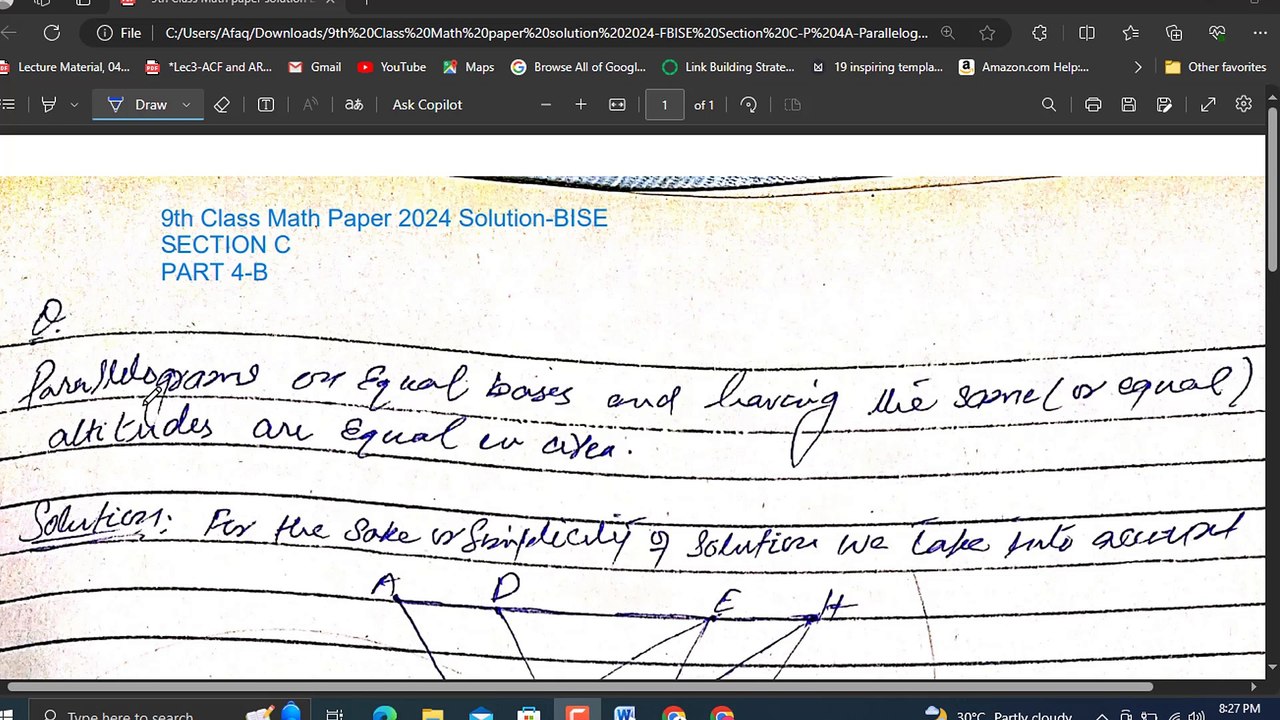 9th Class Math paper solution 2024-FBISE Section C-P 4A-Parallelograms