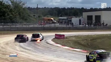 Rallycross FR 2024 Chateauroux Supercars Semi-Final 2 Pailler Fire and Paillardon Spampinato Crash