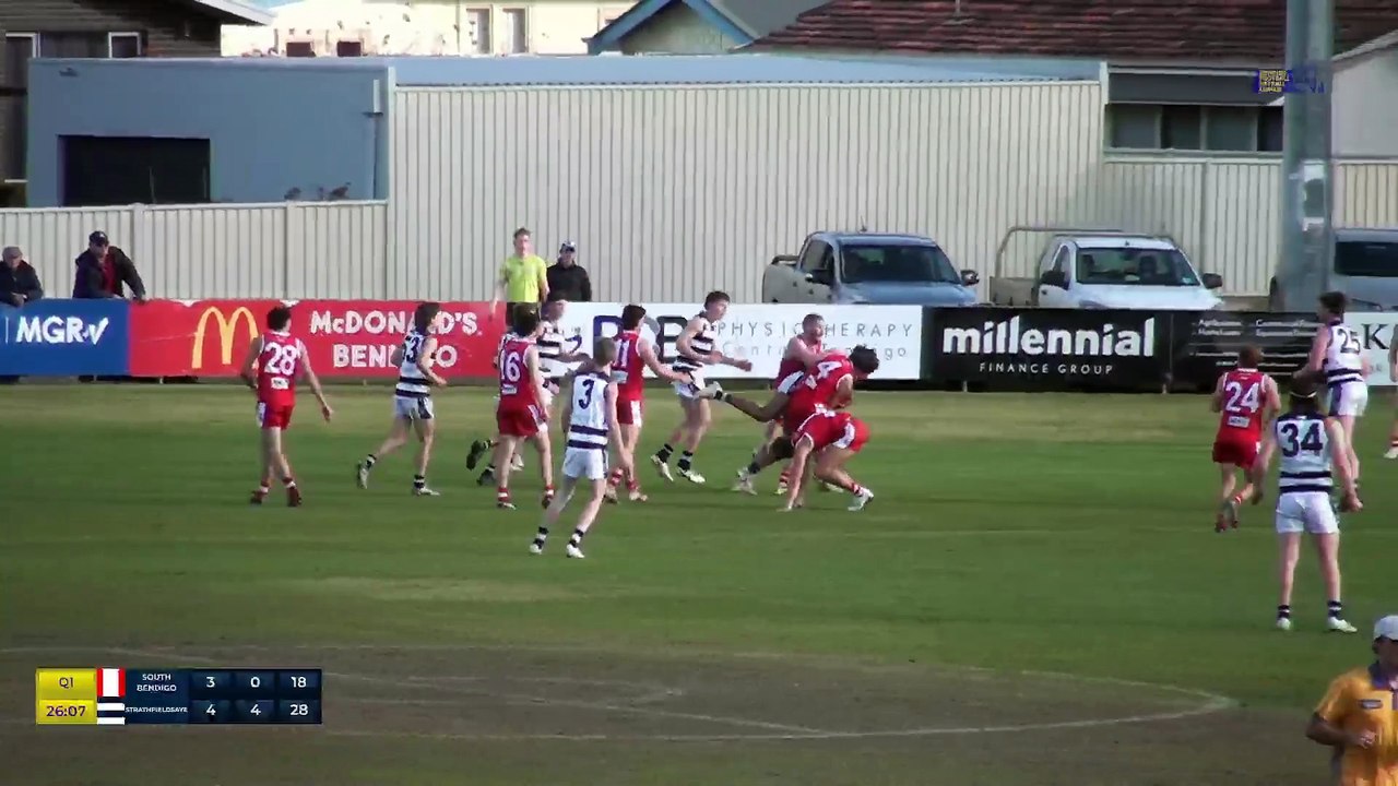 BFNL: Caleb Ernst caps some superb Strathfieldsaye ball movement with a fine running goal v South Bendigo, rd 10, 2024