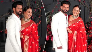 All Smiles As Sonakshi Sinha and Zaheer Iqbal Arrives In Style At Their Glamorous Reception Night