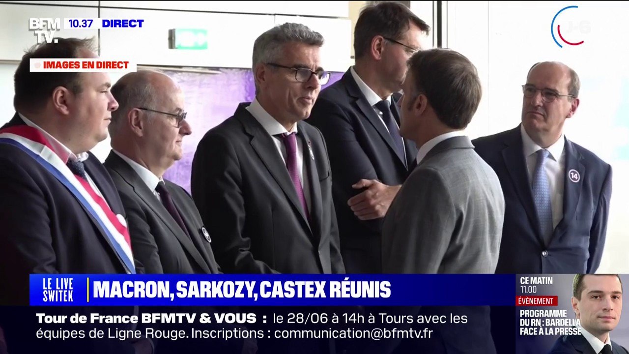 Emmanuel Macron est arrivé à Saint-Ouen pour inaugurer le prolongement de la ligne 14 du métro parisien en présence de Nicolas Sarkozy et Jean Castex