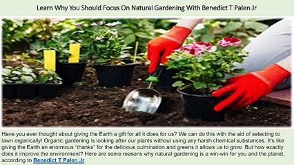 Benedict T Palen Jr - Learn Why You Should Focus On Natural Gardening