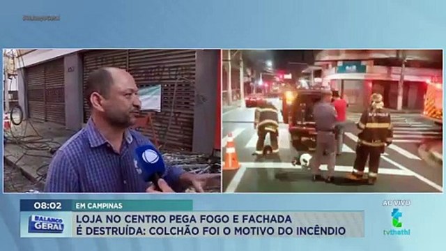 Incêndio destrói fachada de loja no centro de Campinas