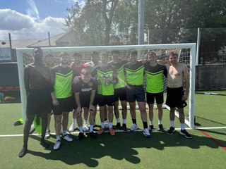 Kirky's Allstars celebrate their win at the Freya Birch charity match on Saturday.