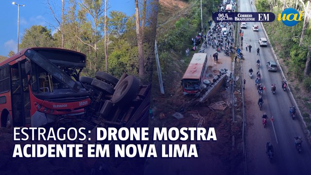 Imagens de drone mostram acidente na MG-030 em Nova Lima