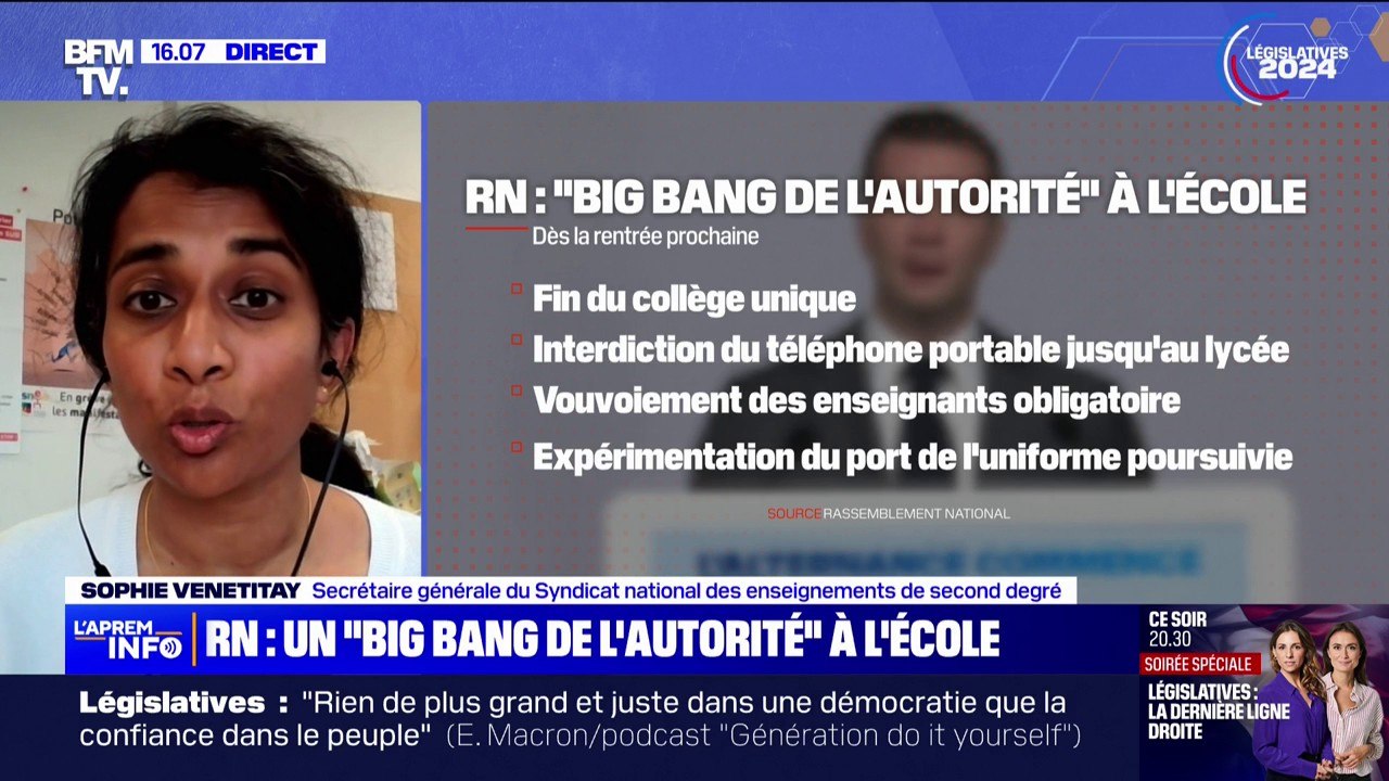 Programme du RN pour l'école: Sophie Venetitay du Syndicat national des enseignements de second degré évoque des "mesures complètement hors-sol"