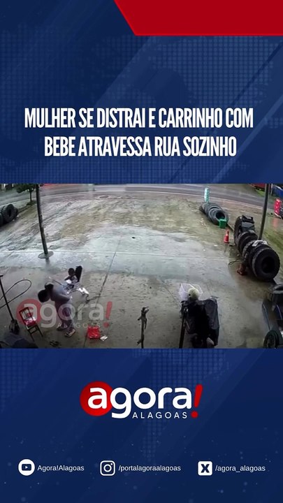 MULHER SE DISTRAI E CARRINHO COM BEBE ATRAVESSA RUA SOZINHO