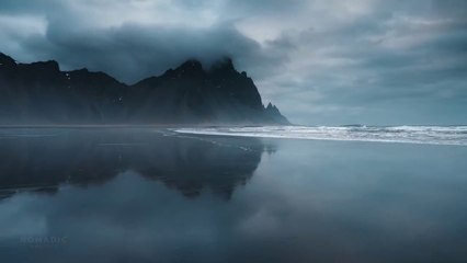 Cold Windy Walk Stokksnes Black Sand Beach, Iceland, 4K Wind and Ocean Sounds