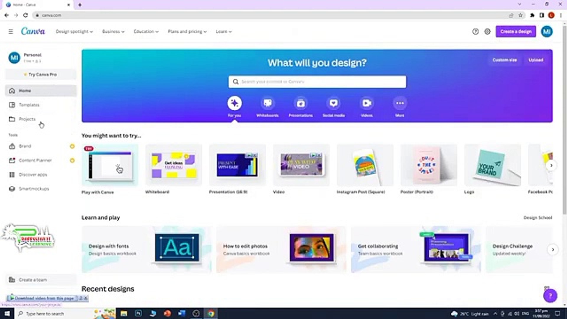 Canva Complete Dashboard Overview _ Canva Full Course in Hindi _ Urdu 2022 _ Plearning _