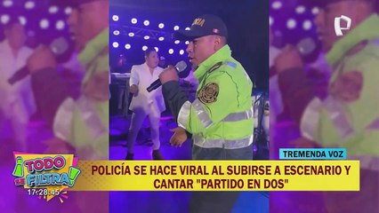 ¡Hay talento! Policía se hace viral al subirse a escenario y cantar "Partido en dos"