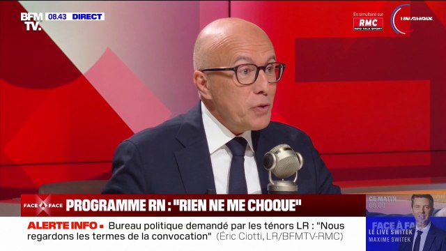 Ça ne me choque absolument pas : Éric Ciotti réagit à la proposition du RN d'interdire les emplois sensibles aux binationaux