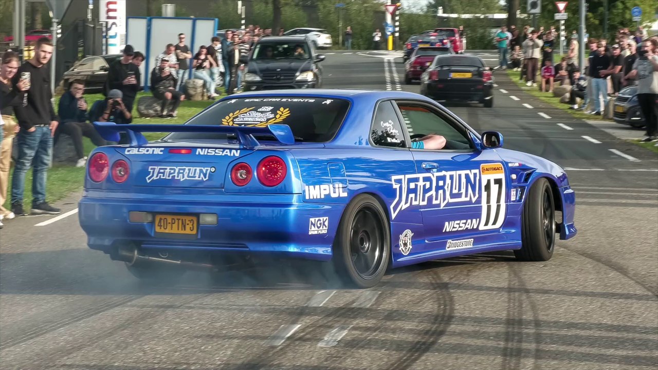 JDM Cars Leaving Go Japan 2023 - BURNOUTS, 1400HP GT-R, Pandem Skyline, Top Secret Supra, 1JZ Silvia