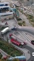 Longer truck stuck in turned close road