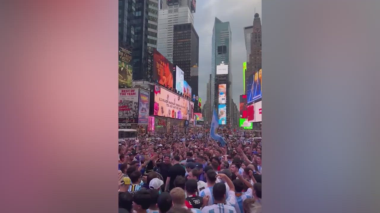 Argentinian fans flood Times Square in an electrifying pre-game rally for a Copa América clash