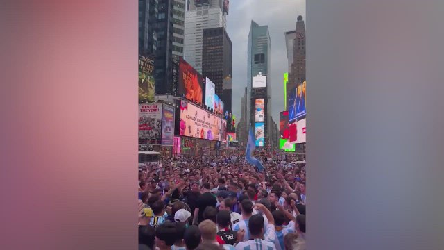 Argentinian fans flood Times Square in an electrifying pre-game rally for a Copa América clash