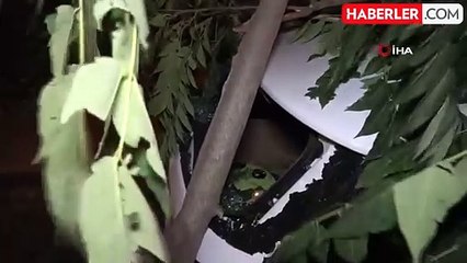 Şiddetli rüzgardan kırılan ağaç dalı aracın üzerine düştü