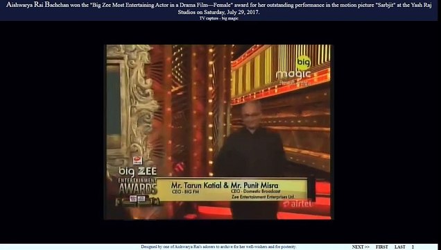 Aishwarya Rai Bachchan won the Big Zee Most Entertaining Actor in a Drama Film—Female award for her outstanding performance in the motion picture Sarbjit