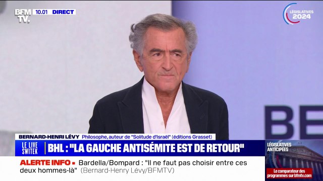 Législatives: Bernard-Henri Lévy se dit incapable de choisir entre Jordan Bardella et Manuel Bompard