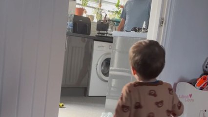 Dad & toddler's adorable playtime antics prove true happiness lies in silliness