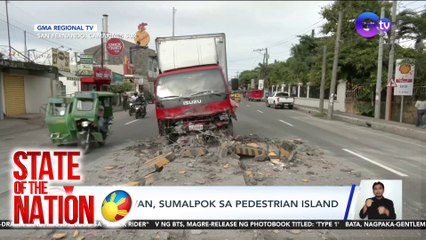 Delivery van, sumalpok sa pedestrian island | SONA