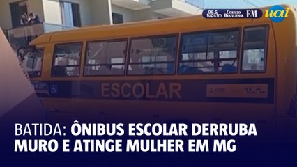 Ônibus derruba muro de escola e atinge mulher na zona da mata