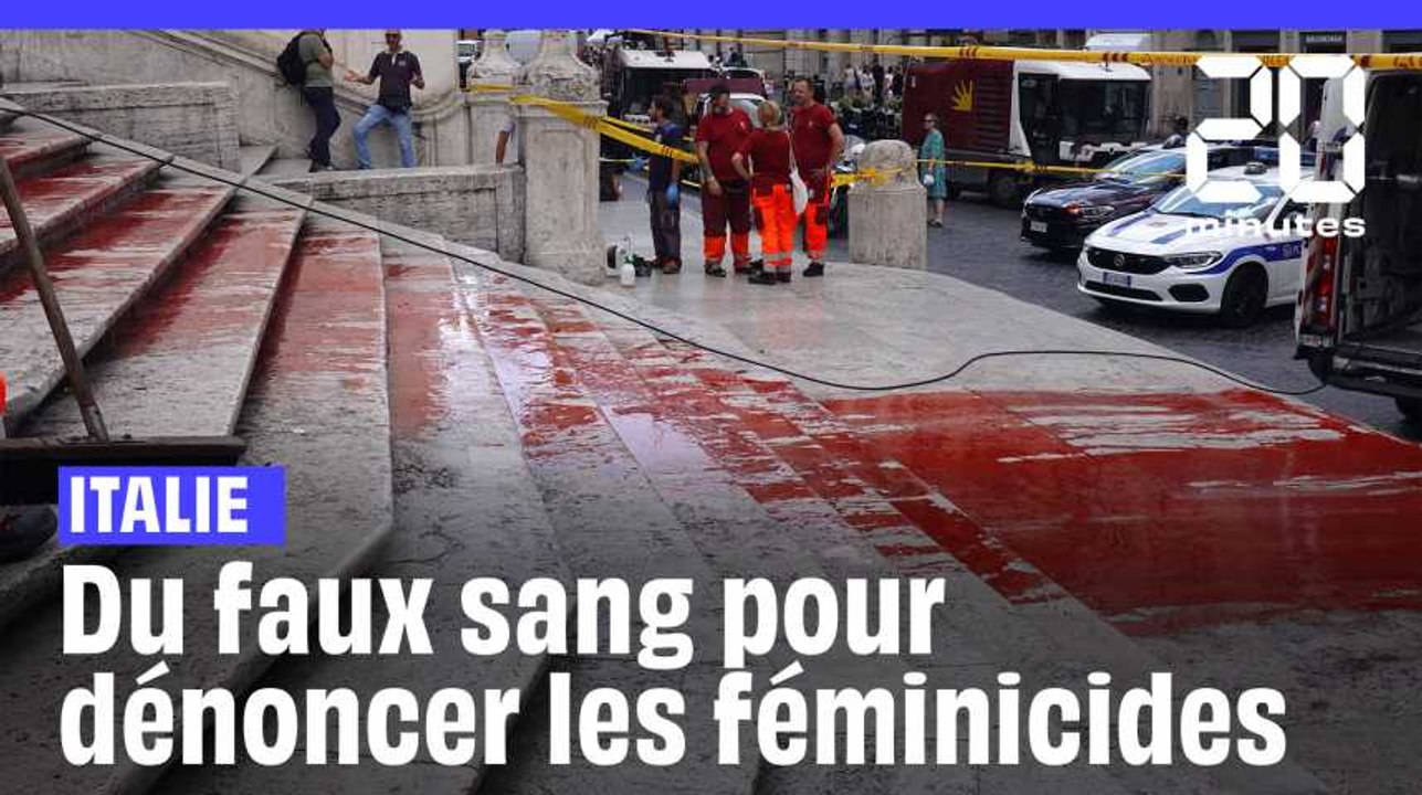Italie : À Rome des féministes recouvrent la Place d’Espagne de faux sang