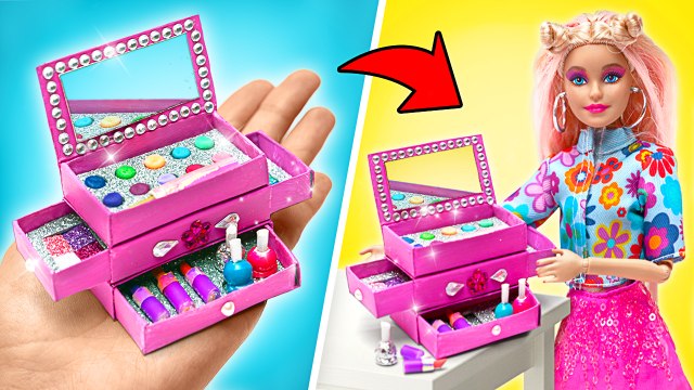 Mini kit de maquillage pailleté DIY pour poupée avec miroir || Bricolages FACILES & AMUSANTS