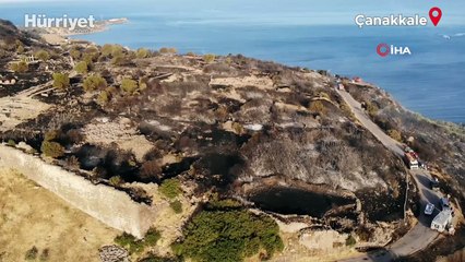 Alevlerden etkilenen 7 bin yıllık Assos Ören Yeri ve Athena Tapınağı havadan görüntülendi
