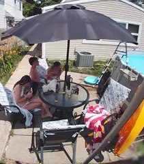 Strong Gust of Wind in Chicago Lifts Pool Umbrella off Stand