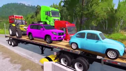 Truck with a Double Flatbed and Speedbumps Tractor versus. Train Beamng.Drive 015 Zonetak Train vs. Cars