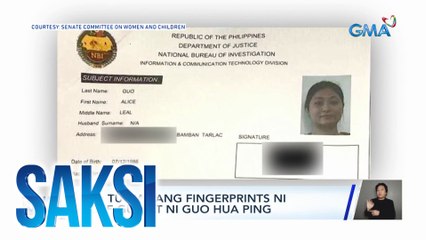 NBI - Tugma ang fingerprints ni Alice Guo at ni Guo Hua Ping | Saksi