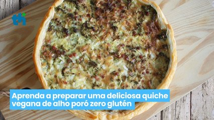 Quiche vegana de alho poró zero glutén (Tha Com Tudo)