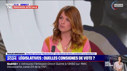 "Jamais je n'appellerais à voter pour le Rassemblement national, mais jamais je n'appellerais à voter pour la France insoumise", assure Maud Bregeon (Renaissance)