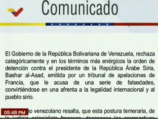 Gobierno Nacional rechaza la orden de detención contra el Pdte. de la República Árabe Siria