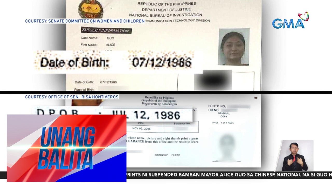 NBI – Tugma ang fingerprints nina suspended Mayor Alice Guo at ni Guo Hua Ping | Unang Balita