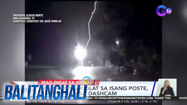Pagtama ng kidlat sa isang poste nakuhanan sa dashcam | Balitanghali