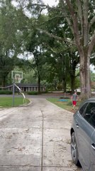 Man Attempts Basketball Trick Shot Using Tree in Driveway