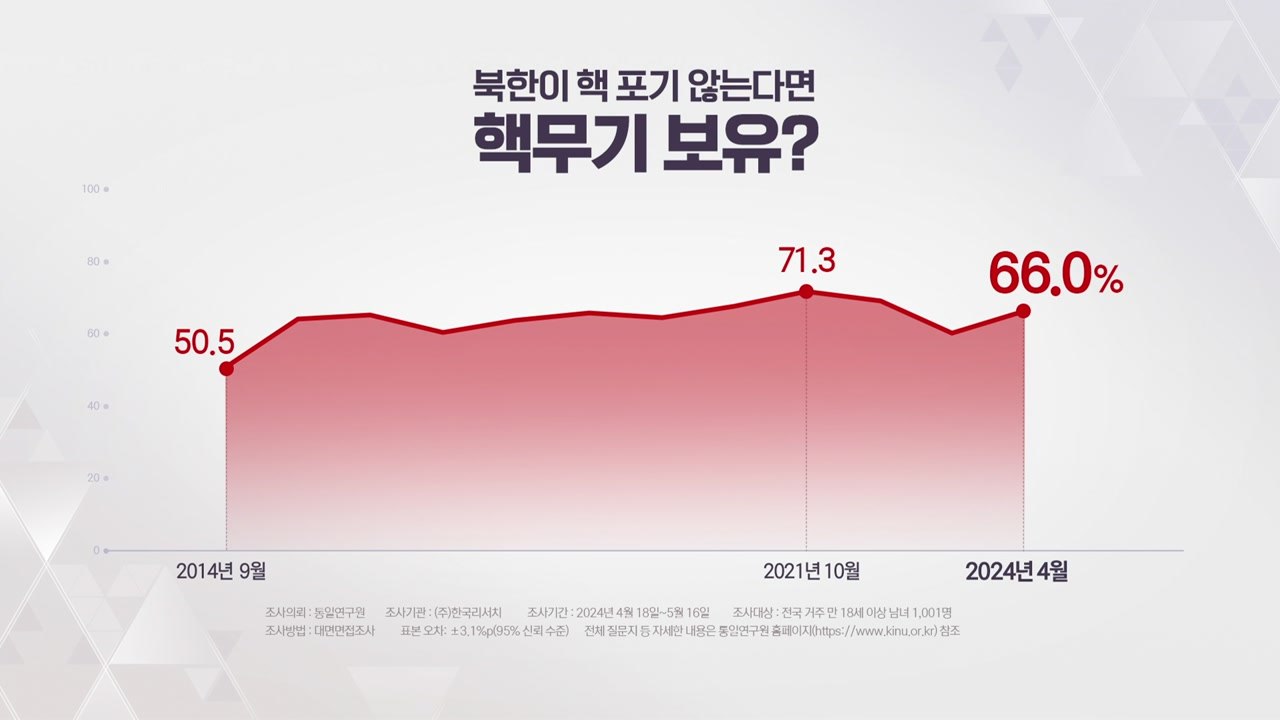 "핵 보유 찬성 66%...대북제재, 비핵화 견인 못 해 64%" / YTN