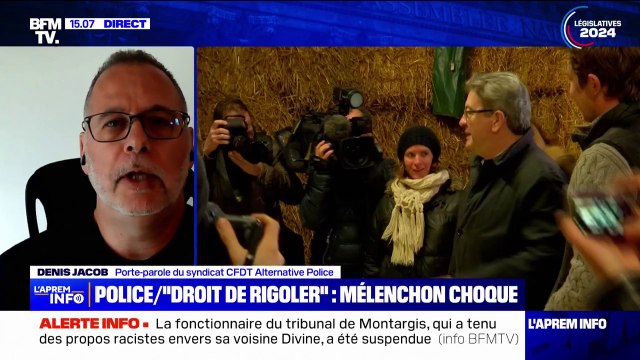 Ces propos ne font que confirmer la haine anti-flics de M. Mélenchon : Denis Jacob du syndicat CFDT Alternative Police, réagit aux propos de Jean-Luc Mélenchon qui a plaidé le droit de rigoler après des slogans appelant à la mort de policiers