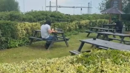 Chill parrot and human tune out the world while sharing a meal