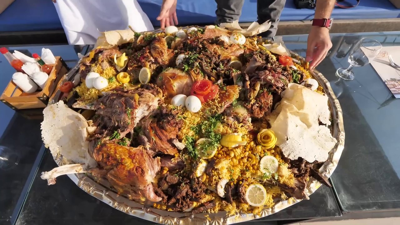 Dubai Food  RARE Camel Platter  WHOLE Camel w Rice  Eggs  Traditional Emirati Cuisine in UAE