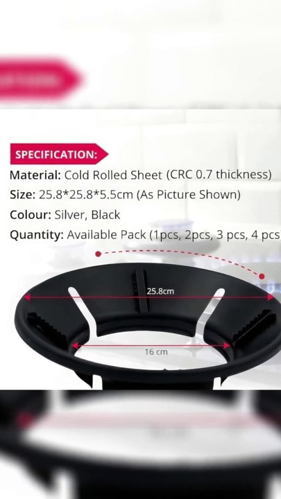 Rylan Black Gas Saver Burner Stand - Energy Efficient Gas Chula Support with Fire & Windproof Design, 4-Leg Support, 0.7mm Metal - Pack of 2