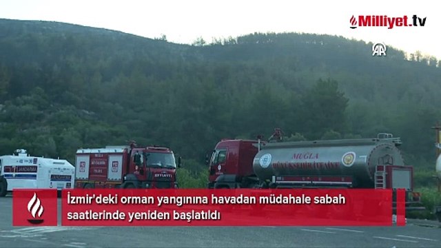 İzmir'deki orman yangınlarına havadan müdahale sabah saatlerinde yeniden başlatıldı