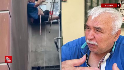 Kağıthane'de çatıdan düşen adam havada asılı kaldı