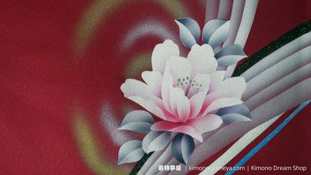 Vibrant Bold 1980s Design with Kyo-Yuzen Flowers Houmongi - Vintage High Quality Silk Women's Kimono - Red, Blue, White, Gold - Peonies, Lines